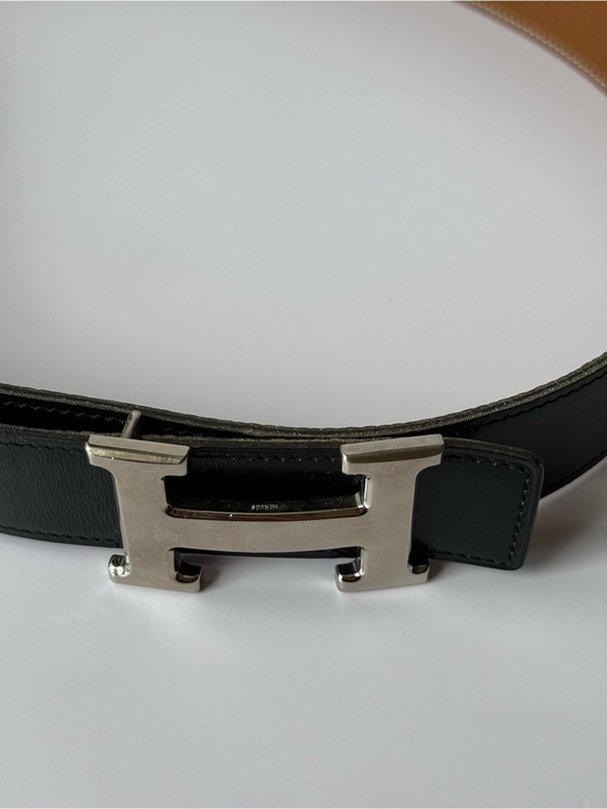 Authentic Hermes 32mm Reversible Brown/Black Leather Belt with Silver H Buckle main image 8